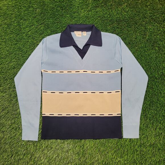 Vintage Marco Di Roma Dagger Collar Disco Shirt Womens Medium Stripe Textured - Picture 1 of 12